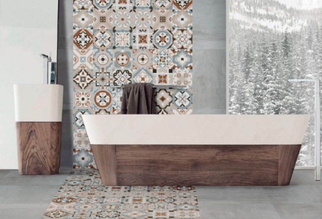 Patchwork z betonem w łazience